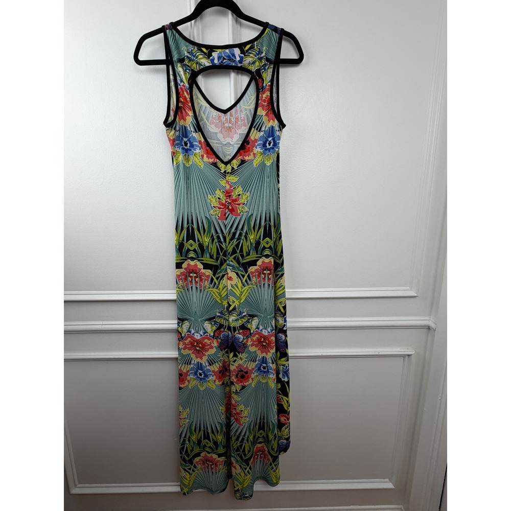 Snap Tropical Floral Butterfly High Low Maxi Dress V-Neck Cutout Back Teal M - Picture 6 of 10